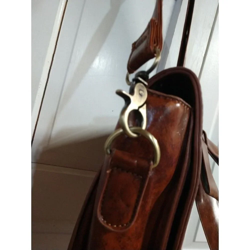 Vintage-Inspired Brown Crossbody Satchel Bag Computer Bag W/Bow Accent Ecosusi